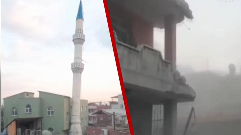 Adıyaman da yıkılan minare evin üzerine devrildi